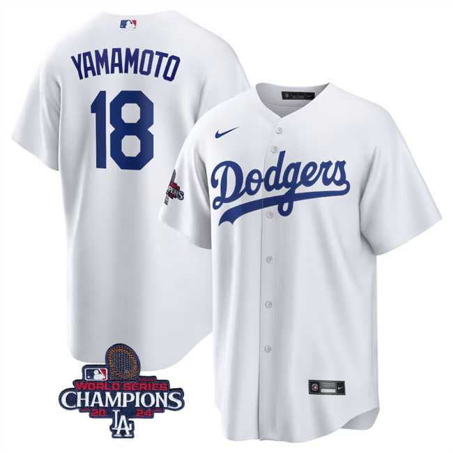 Men's Los Angeles Dodgers #18 Yoshinobu Yamamoto White 2024 World Series Champions Cool Base Stitched Baseball Jersey,We sell and wholesale Men's Los Angeles Dodgers #18 Yoshinobu Yamamoto White 2024 World Series Champions Cool Base Stitched Baseball Jersey on line form chian!